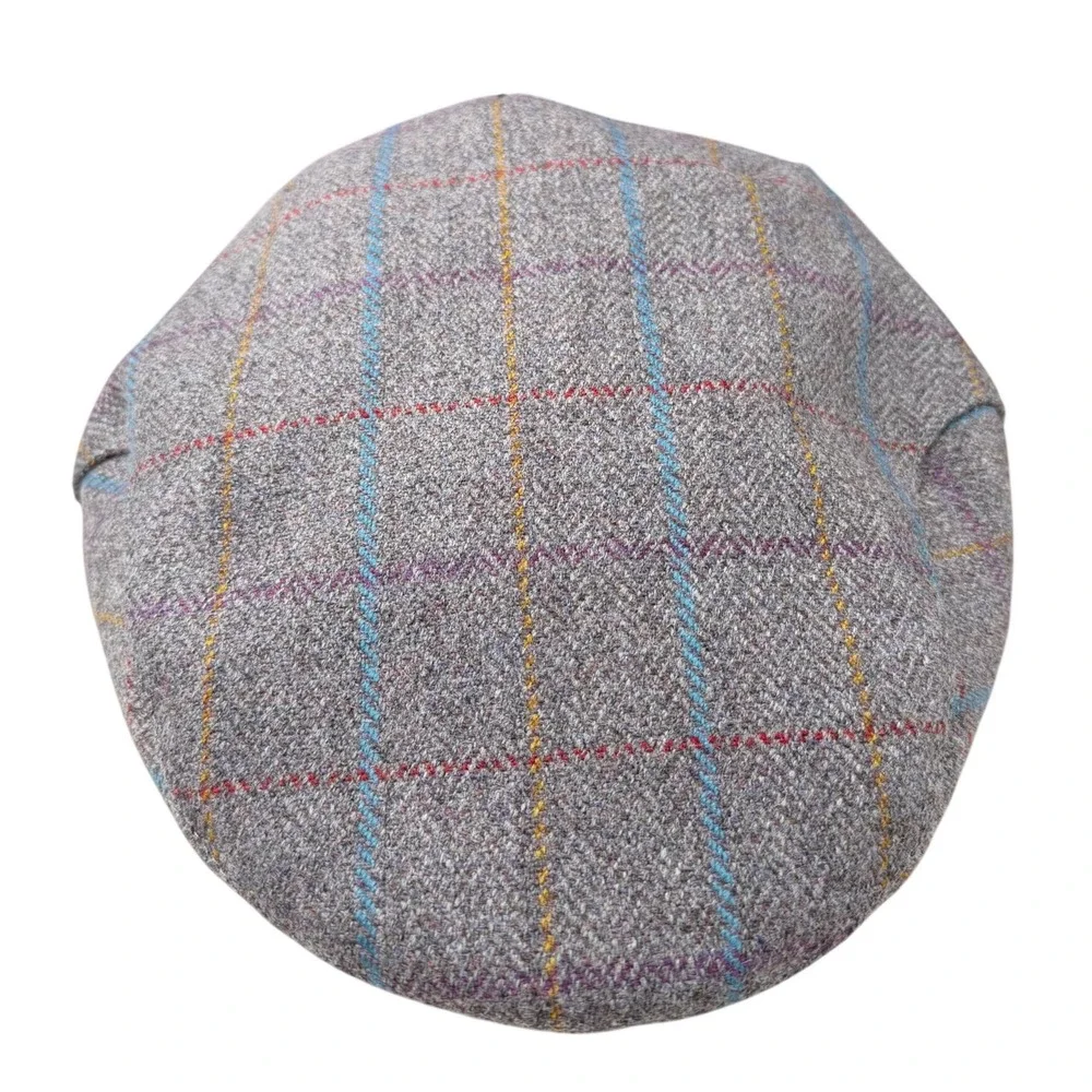 Loch Ness Collection Mens Grey Plaid Flat Cap XXL 7 3/4 Scotland Wool Blend